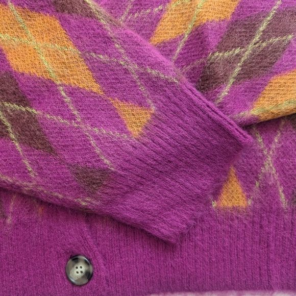 Daydreamer Purple and Orange Argyle Cardigan - Picture 4 of 10